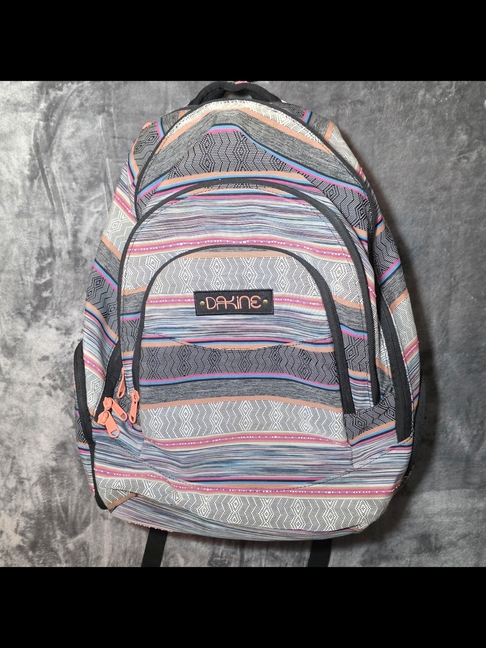 Dakine Multicolor Striped Backpack in Gray, Pink, Blue and Tan